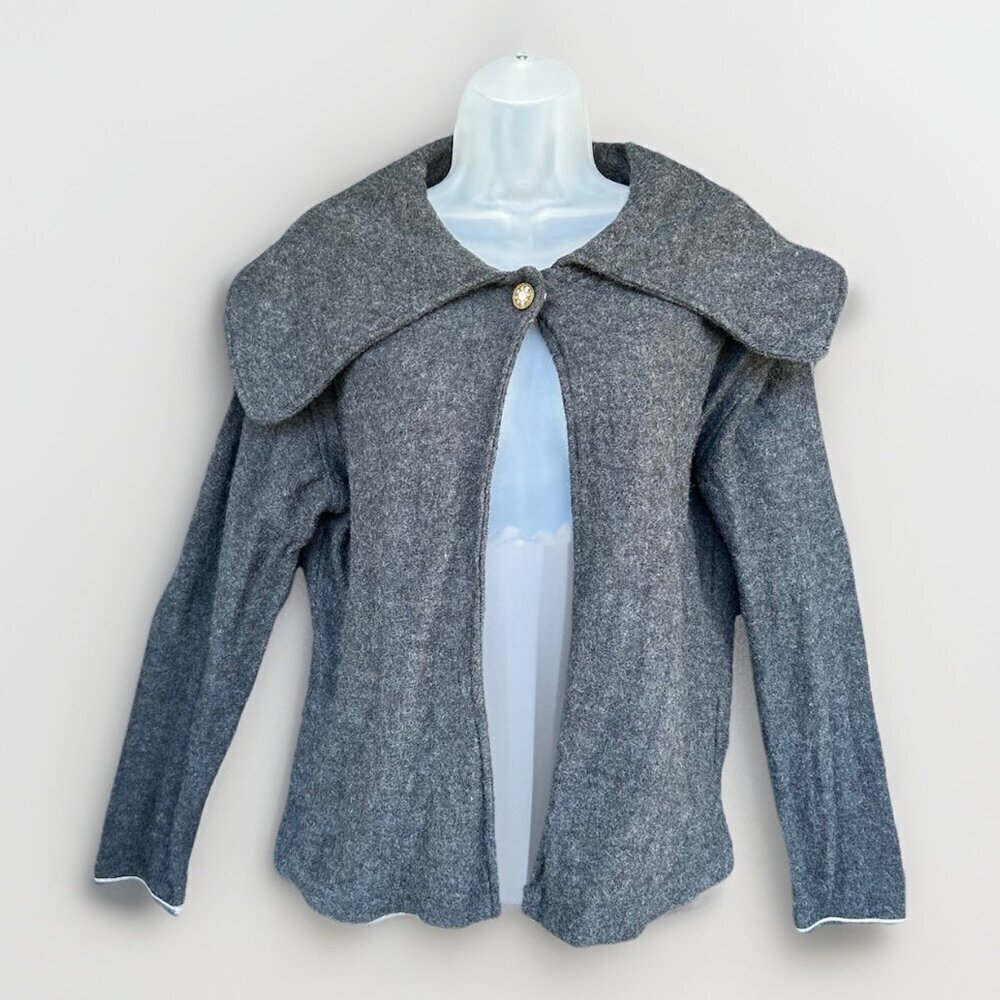 Tinu & Stu 100% Wool Shawl Collar Wrap Sweater Women's Size Large Metallic Trim